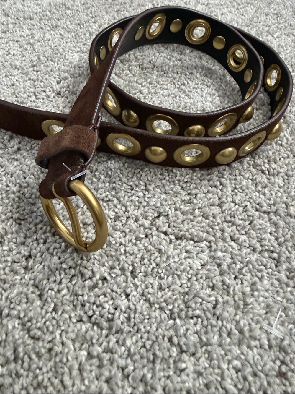 Cabi Studded Brown Leather Belt with Gold Hardware